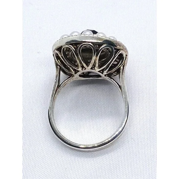 Tiffany & Co 925 Ziegfeld Pearl & Onyx Cocktail Circle Ring sz 8 - Picture 5 of 9